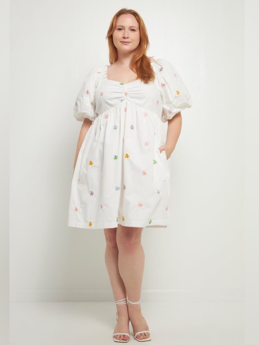 English Factory babydoll dress puff sleeve embroidered flowers plus size 1X